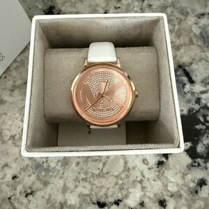 Michael Kors Women's Rose Gold and White Watch